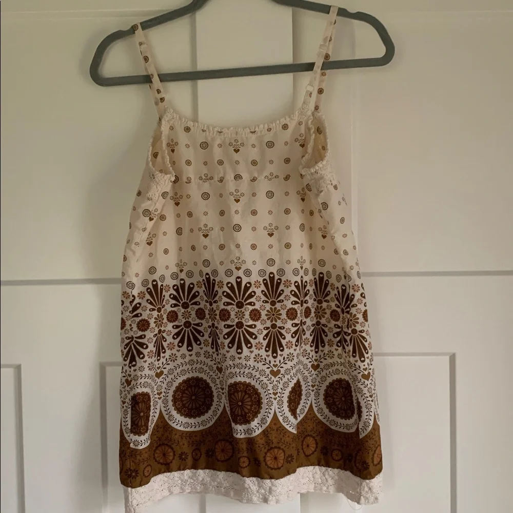 {Maurices} Cream Tank Top with Brown & Tan Floral Design
